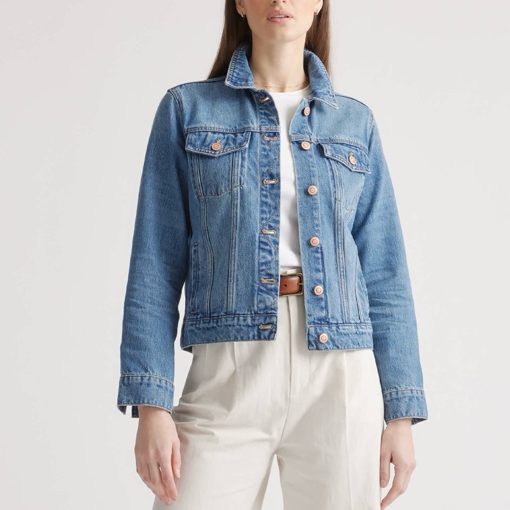 QUINCE Classic Trucker Blue Denim Women’s Jacket Small 100% Organic Cotton